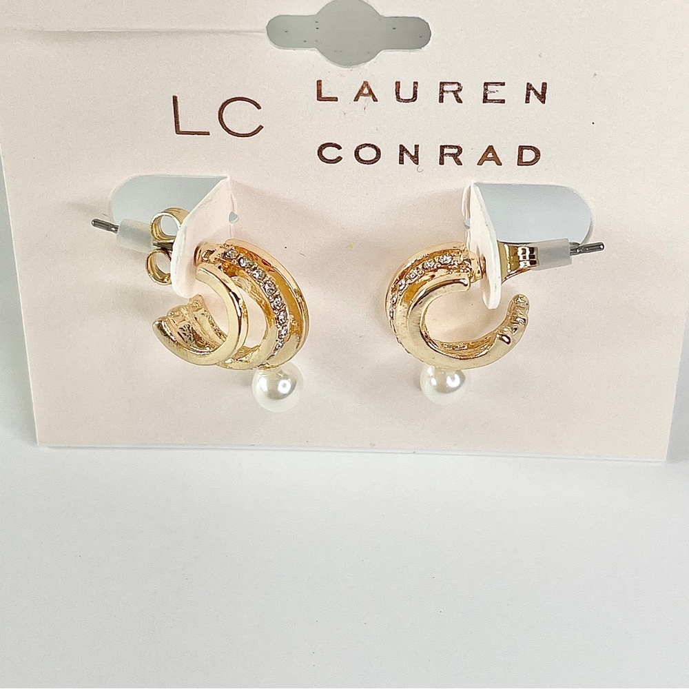 NWT LC Lauren Conrad gold and pearl earrings - Picture 4 of 5